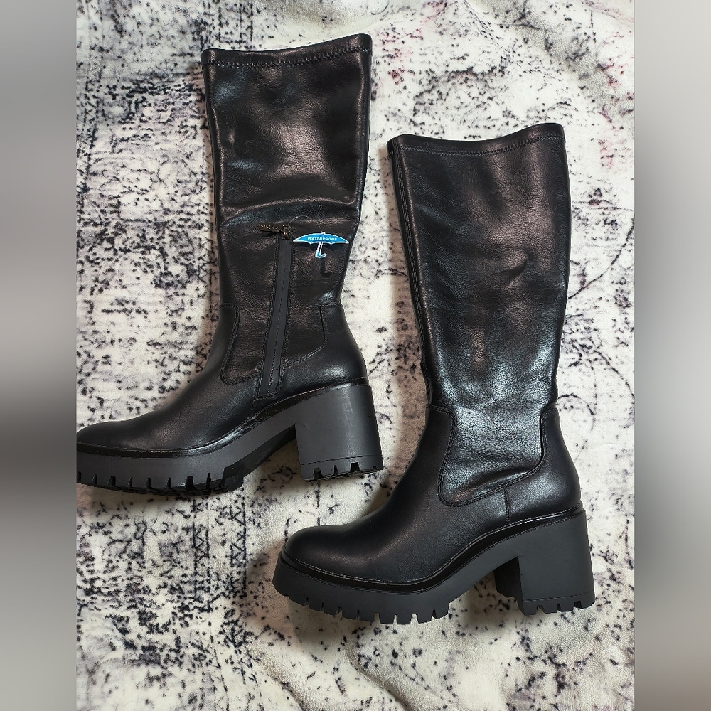 $199 New Aqua Collège Ria Lug Faux Leather Knee High Waterproof Boots - US 9.5 - Picture 1 of 8